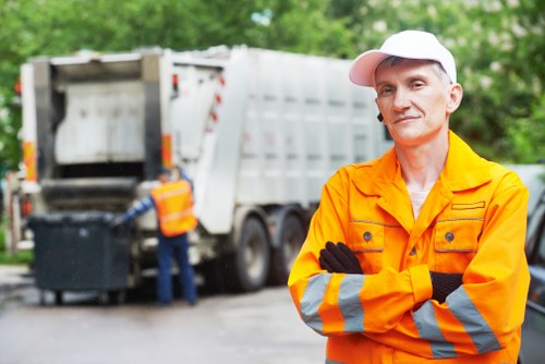 Construction site with waste materials being cleared